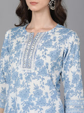 Women White Pure Cotton Floral Printed Kurta Trousers With Dupatta